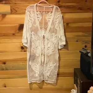 White Sheer Lace Kimono Cover-Up